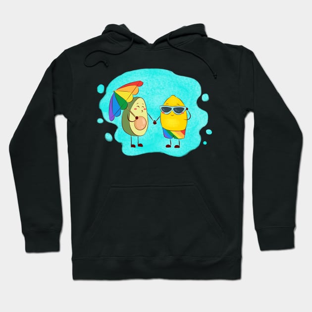 Avocado and lemon lgtbiq couple on the beach Hoodie by CintiaSand